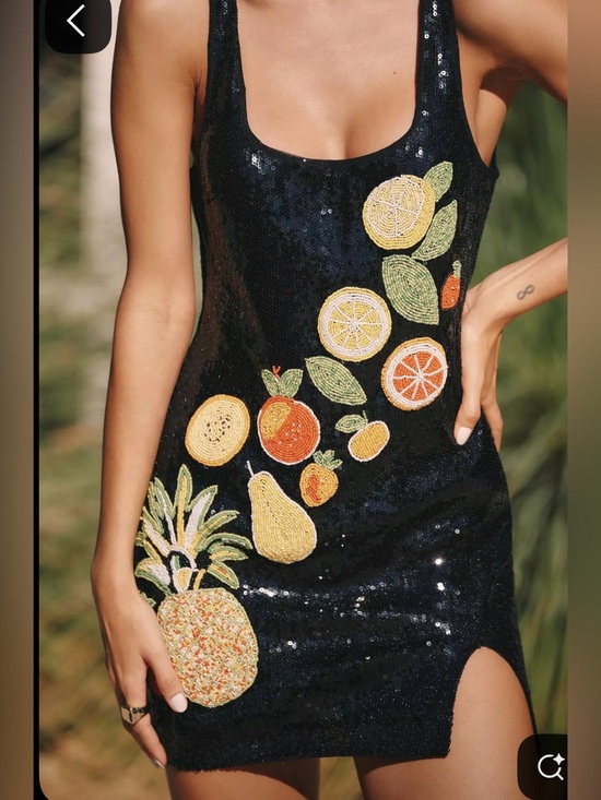 Anthropologie Dresses & Skirts - Anthropologie Black Sequin Mini Dress with Fruit Embellishment